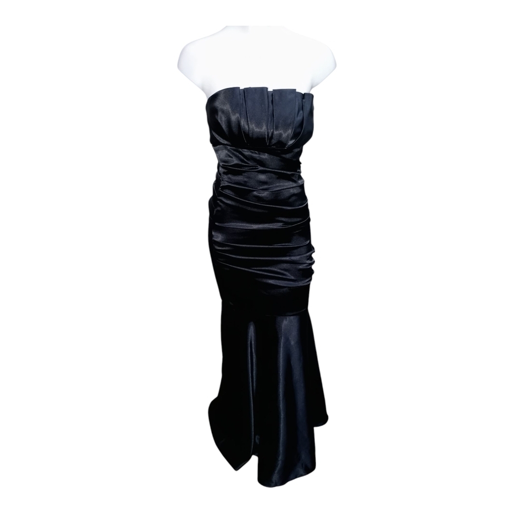 Jade Black Asymmetrical Ruched Strapless Gown